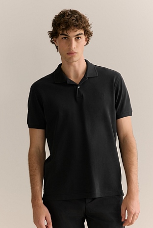 Black Classic Pique Monogram Polo - MEN T-Shirts | Trenery