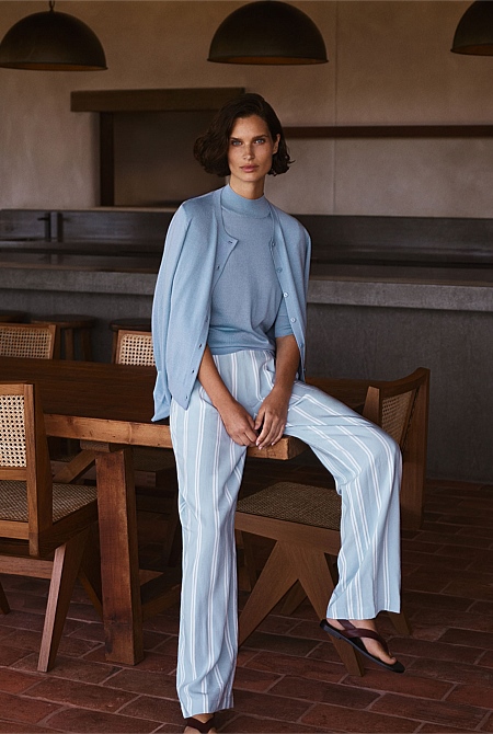 Yarn Dyed Stripe Wide Leg Pant