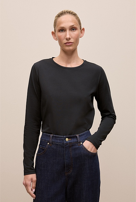 Cotton Long Sleeve Crew T-Shirt