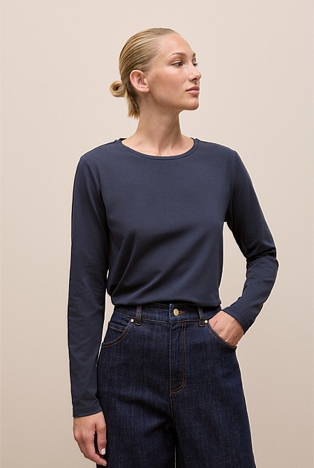 Cotton Long Sleeve Crew T-Shirt