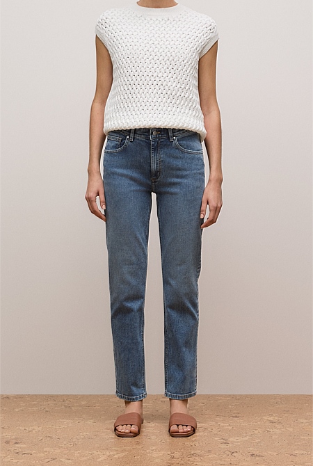 Mid Rise Straight Leg Jean