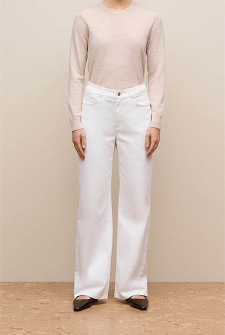Cotton Blend Wide Leg Jean