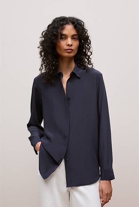 Silk Concealed Placket Shirt