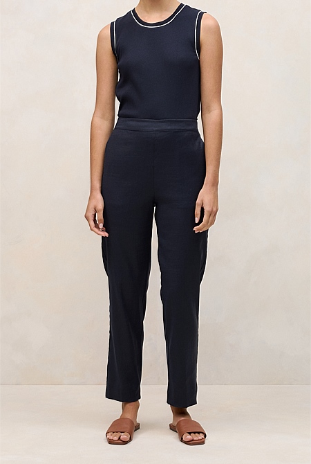 Stretch Linen Blend Pull On Pant