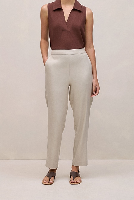 Stretch Linen Blend Pull On Pant