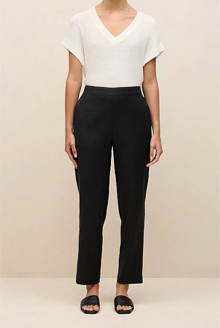 Stretch Linen Blend Pull On Pant