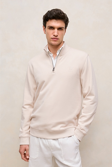Stone Terry 1/4 Zip Monogram Sweat - MEN T-Shirts | Trenery