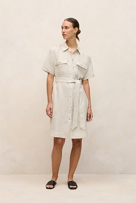 Linen Pocket Detail Shirt Dress