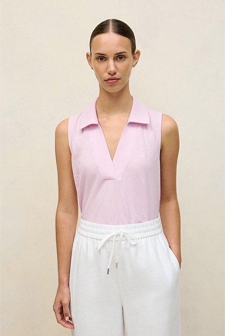 Linen Cotton Knit Collared Tank