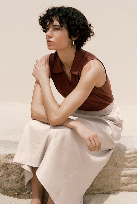 Linen Cotton Knit Collared Tank