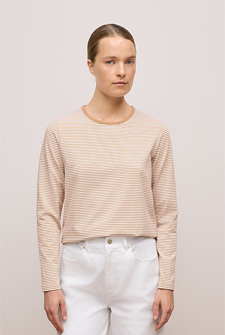 Brushed Cotton Stripe Long Sleeve T-shirt