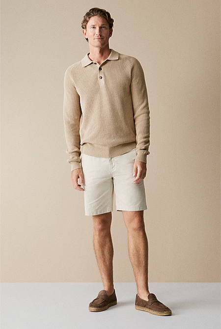 Cotton Rib Knit Long Sleeve Polo