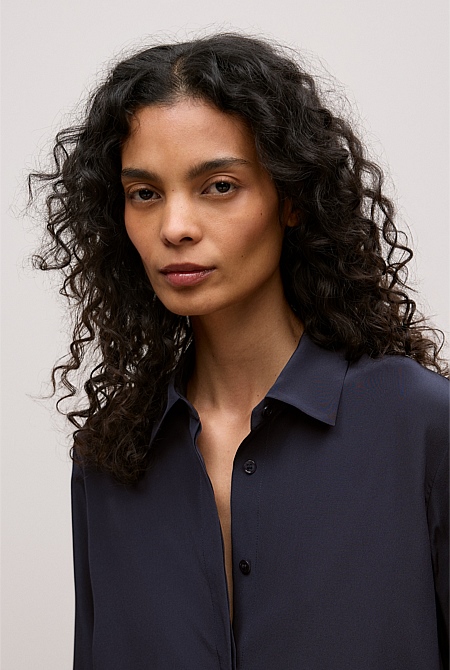 Silk Concealed Placket Shirt