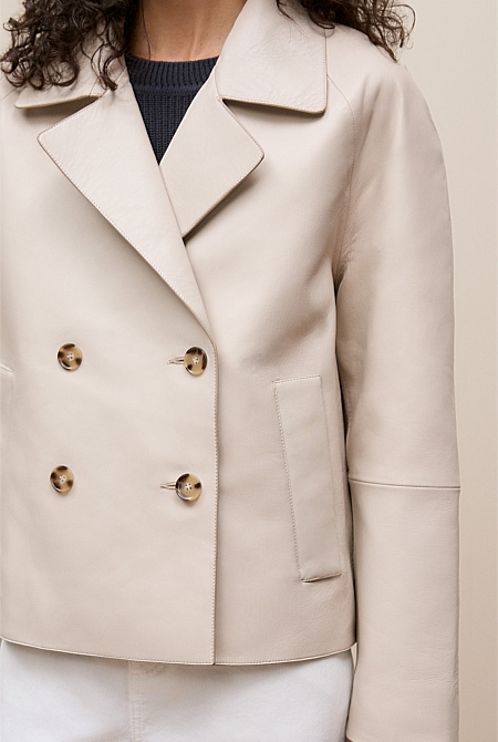 Leather Double Breasted Cropped Jacket