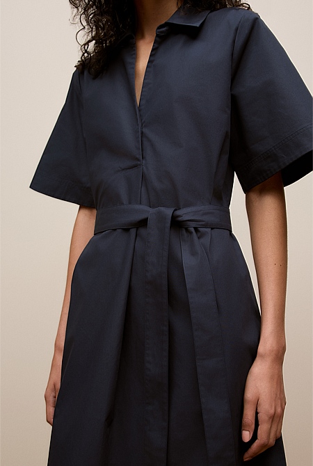 Cotton Poplin Belted Popover Dress