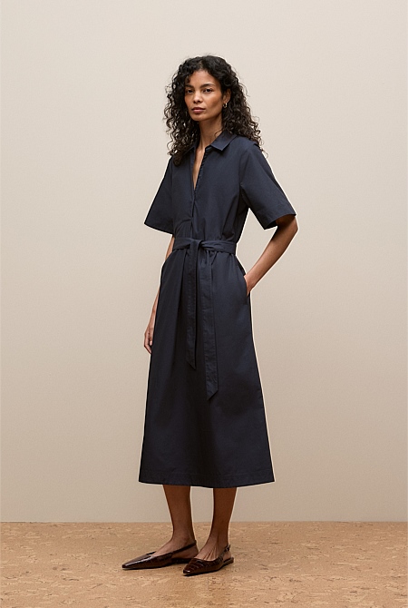 Cotton Poplin Belted Popover Dress