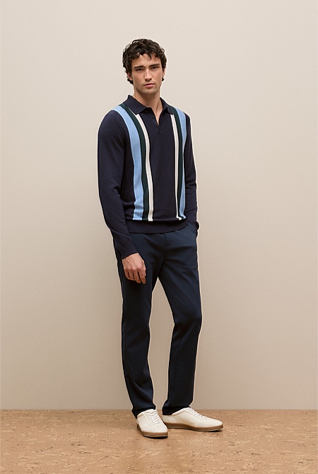 Merino Graphic Stripe Long Sleeve Polo