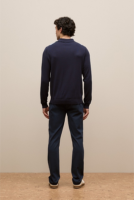 Merino Graphic Stripe Long Sleeve Polo