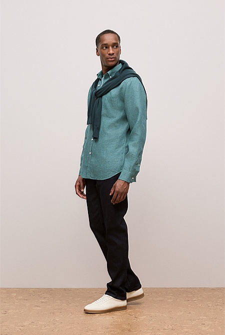 Regular Fit Linen Micro Check Long Sleeve Shirt