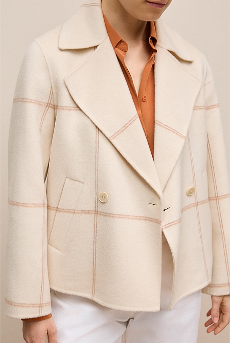 Double Faced Wool Check Peacoat