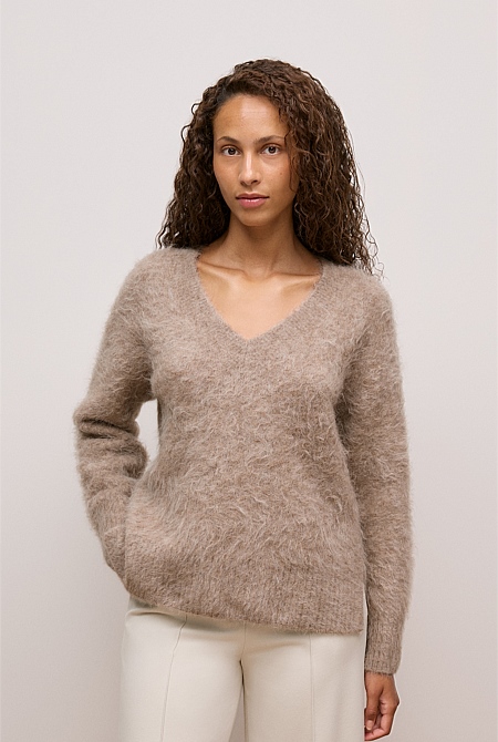 Brushed Alpaca Relaxed V Knit