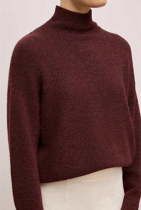 Alpaca Merino Blend Relaxed Mock Neck