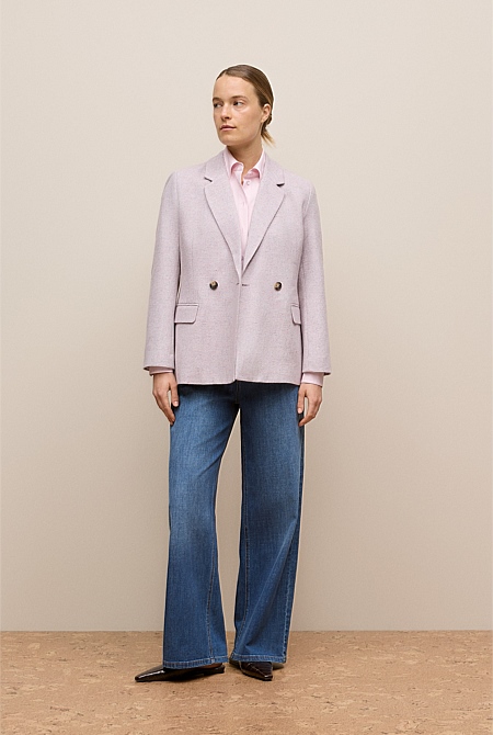 Italian Wool Blend Double Breasted Blazer
