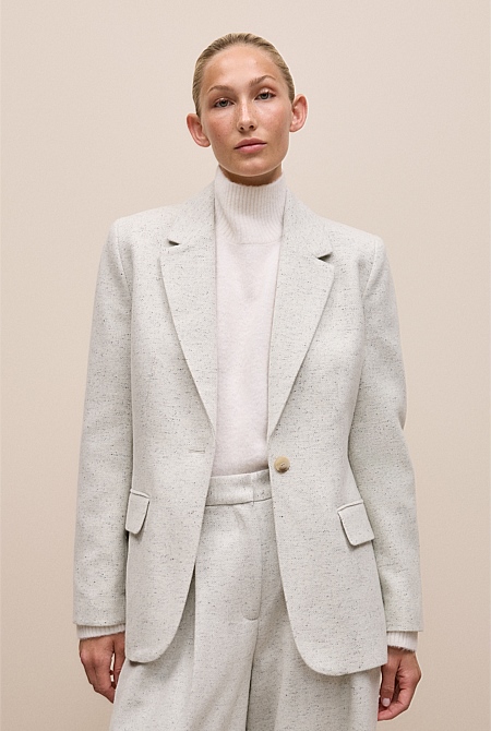 Italian Wool Blend Single Breasted Blazer