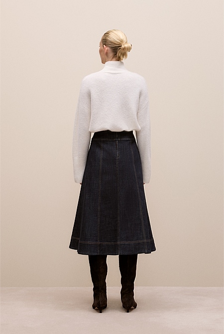 Australian Cotton Blend Denim Panelled Skirt