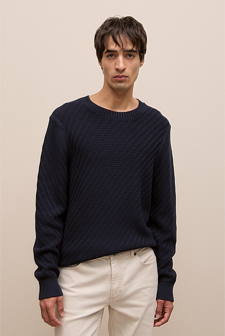Cotton Blend Textured Crew