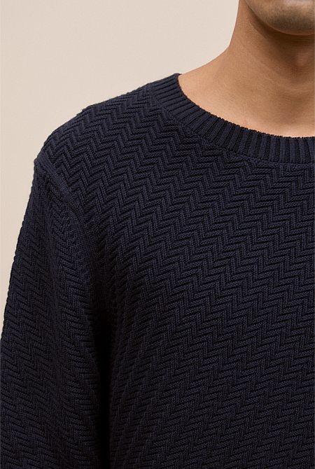 Cotton Blend Textured Crew