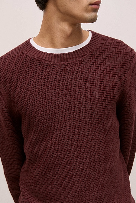 Cotton Blend Textured Crew