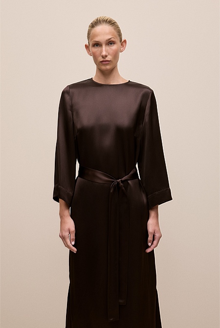 Satin Belted Column Dress