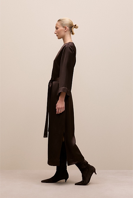 Satin Belted Column Dress