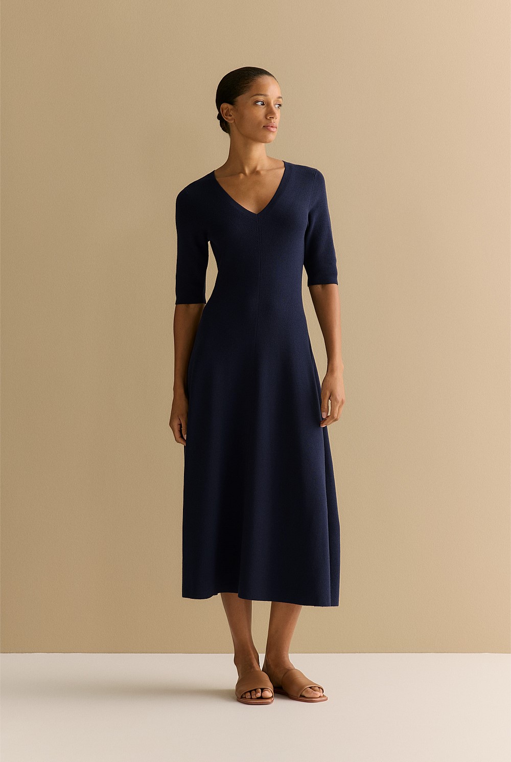 Woolworths Trenery Ladies Dresses Navy Merino Blend V Neck Knit Dress WOMEN  Knitwear Trenery