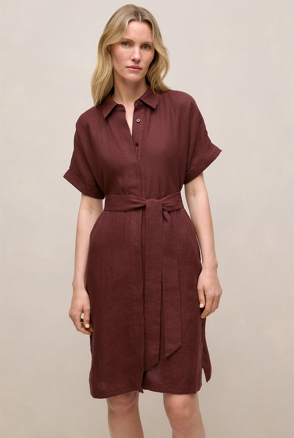 Espresso Delave Linen Short Sleeve Shirt Dress - WOMEN Dresses | Trenery