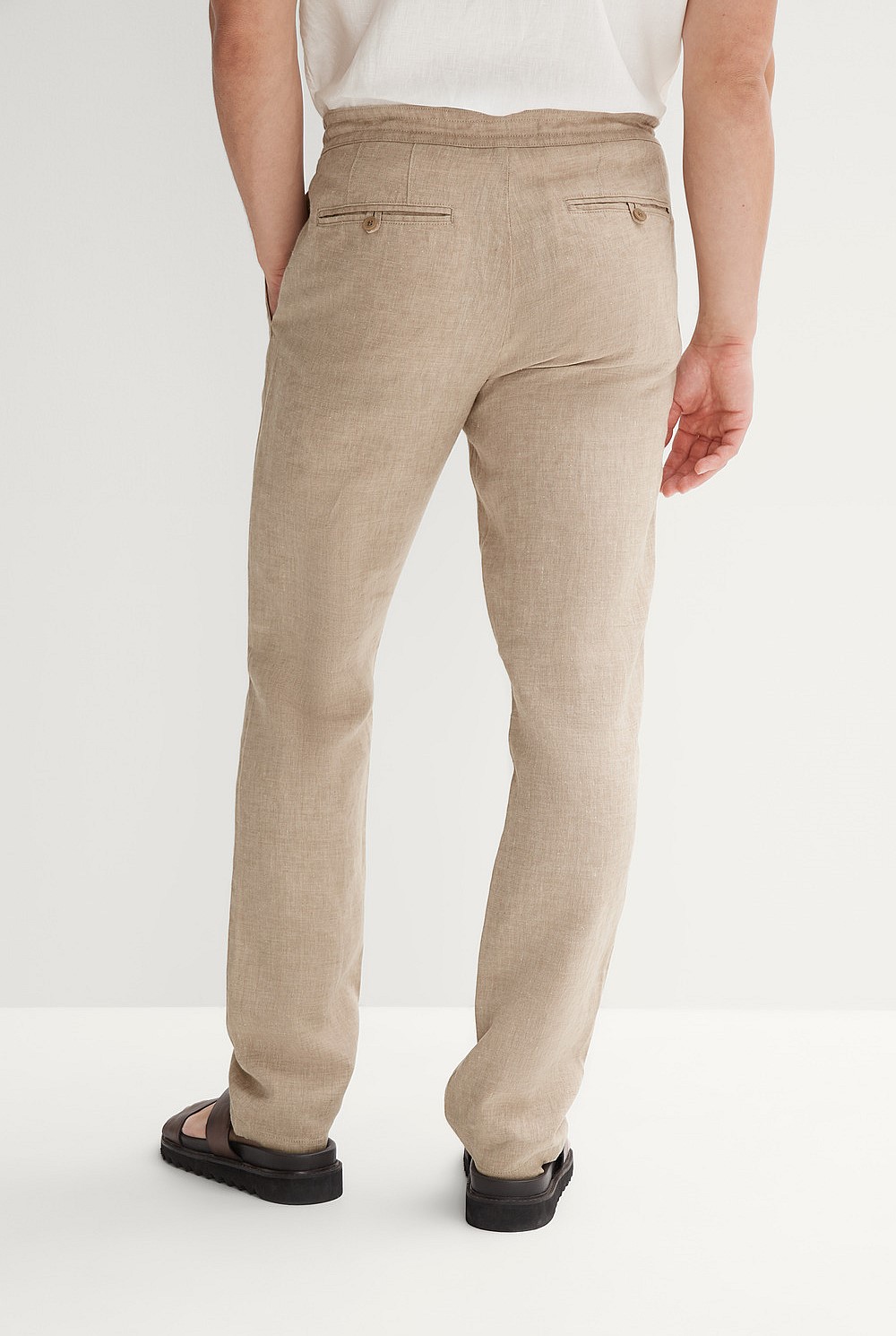Taupe Linen Drawstring Pant - MEN Pants | Trenery