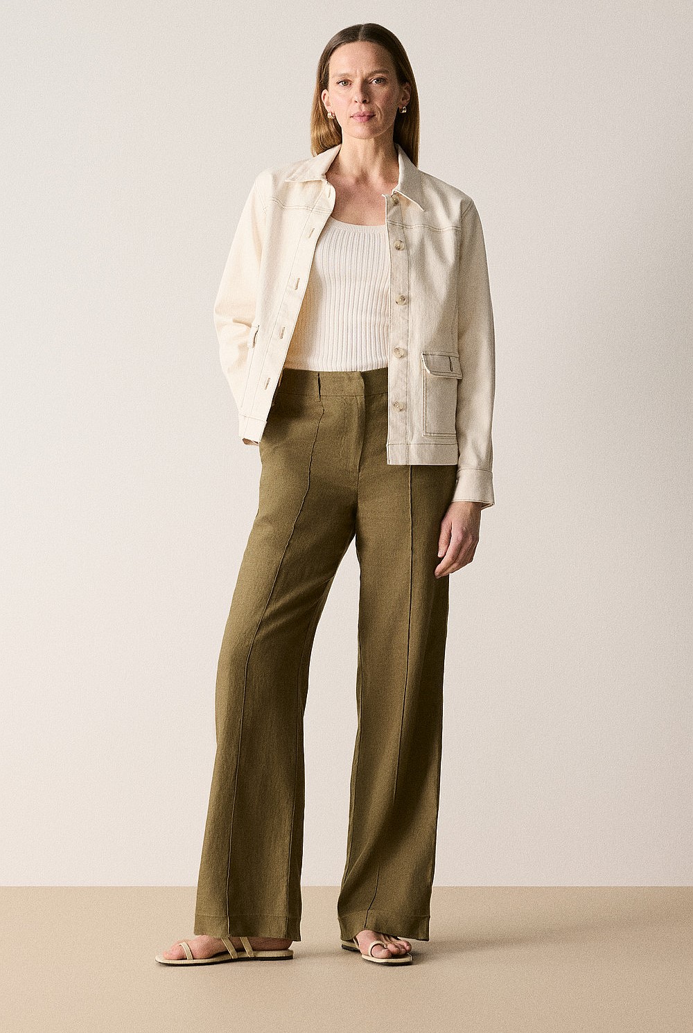 Olive Linen Pintuck Detail Wide Leg Pant - WOMEN Pants | Trenery Olive Linen Pintuck Detail Wide Leg Pant - WOMEN Pants | Trenery