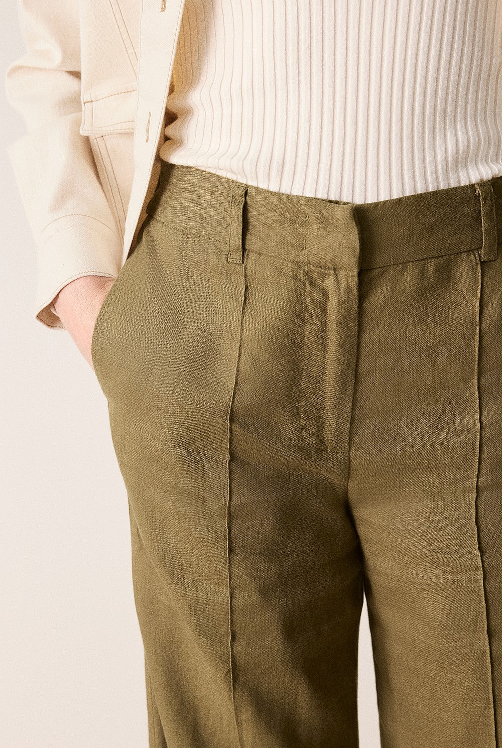 Olive Linen Pintuck Detail Wide Leg Pant - WOMEN Pants | Trenery Olive Linen Pintuck Detail Wide Leg Pant - WOMEN Pants | Trenery