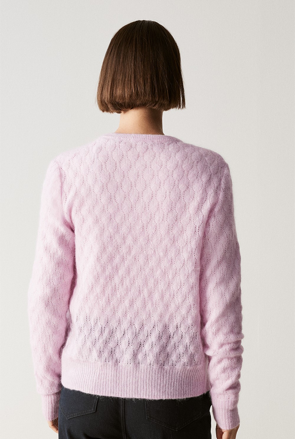 トップス muguet pointe mohair knit cardigan pink Blossom Pink Mohair Wool Blend Pointelle Cardigan - WOMEN