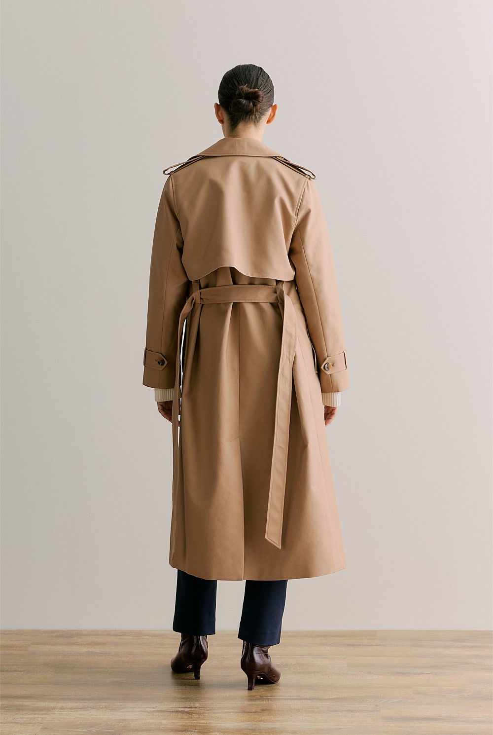 Dark Camel Double Cloth Trench Coat - WOMEN Outerwear | Trenery