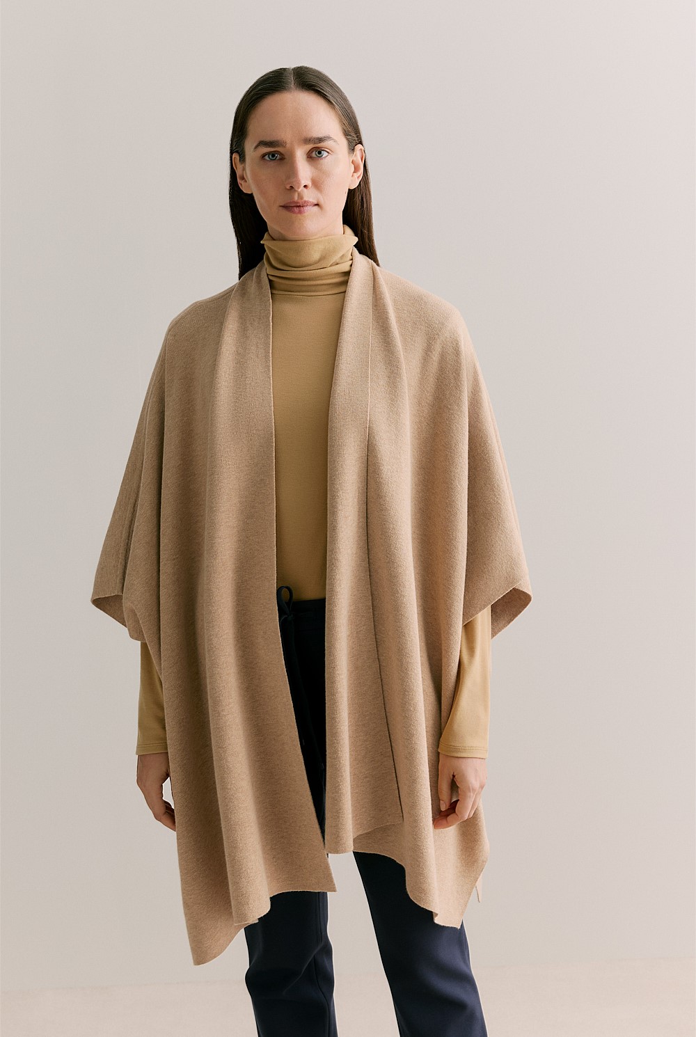 Dark Camel Cotton Cashmere Blend Poncho - WOMEN Hats & Scarves