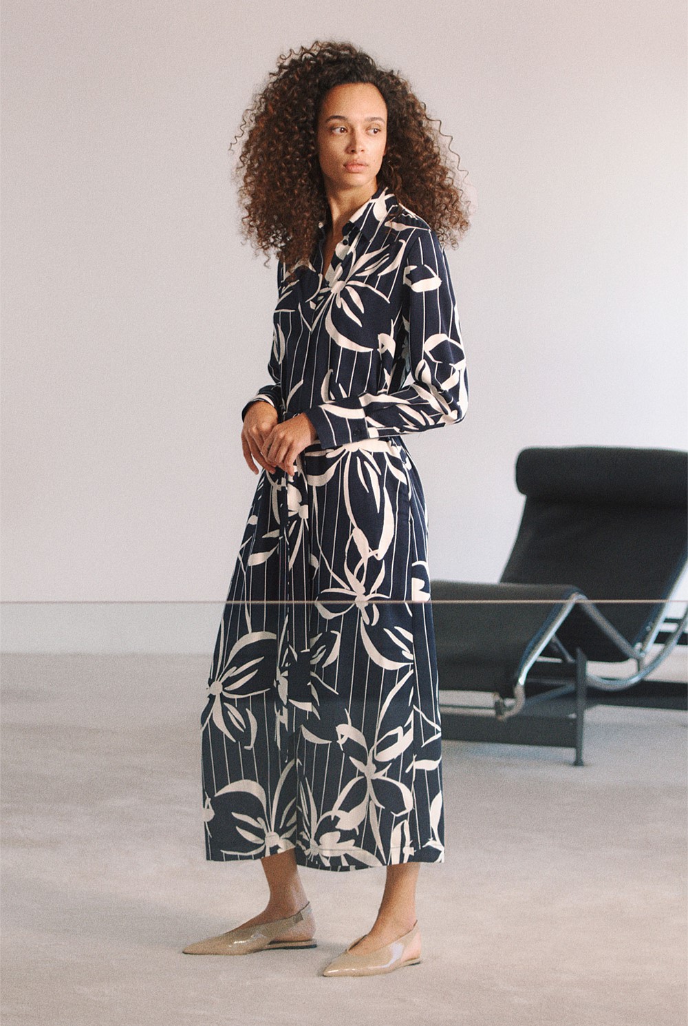 Night Sky Floral Stripe Twill Shirt Dress WOMEN Dresses Trenery