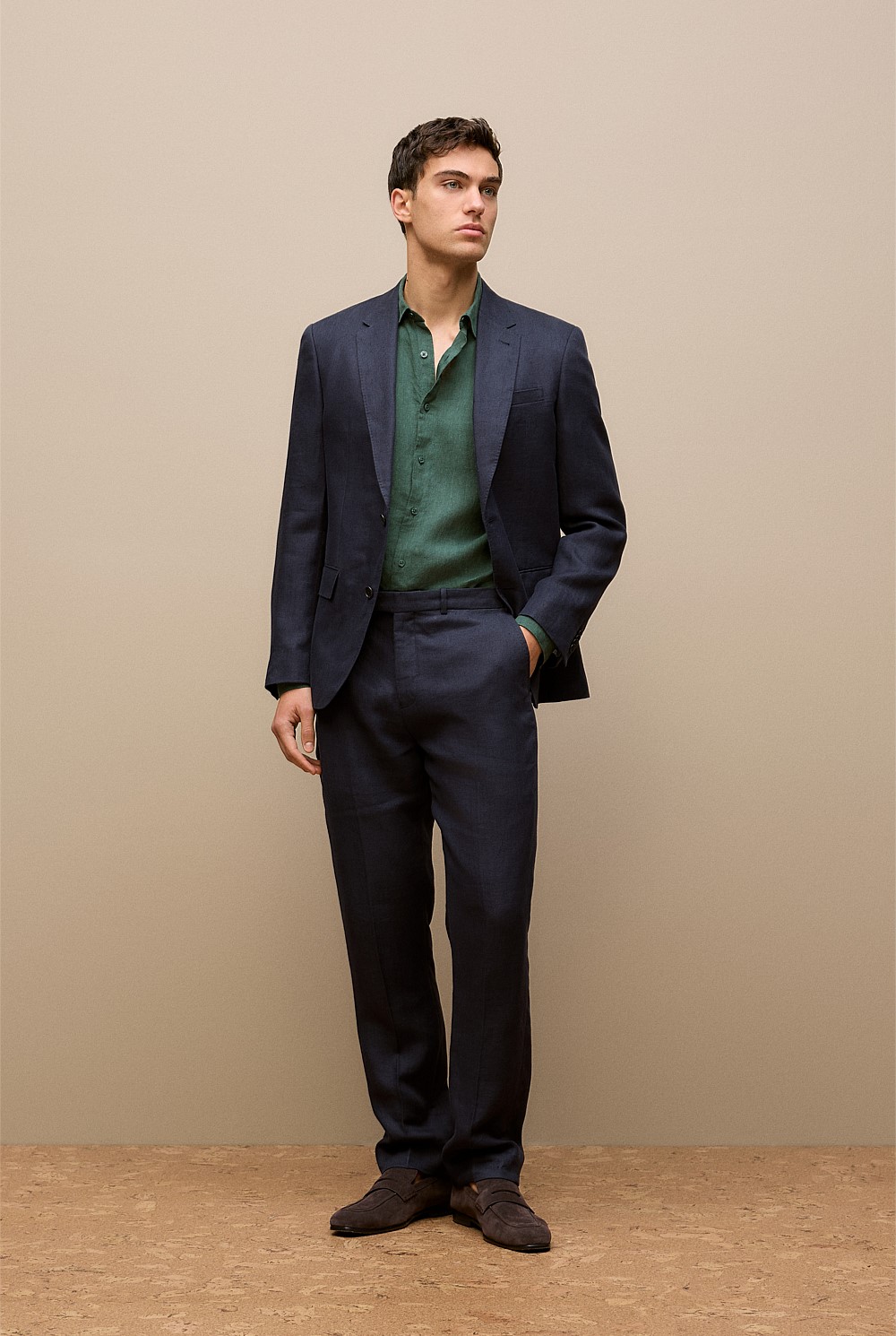 Woodland Green Tailored Fit Linen End On End Shirt MEN Linen