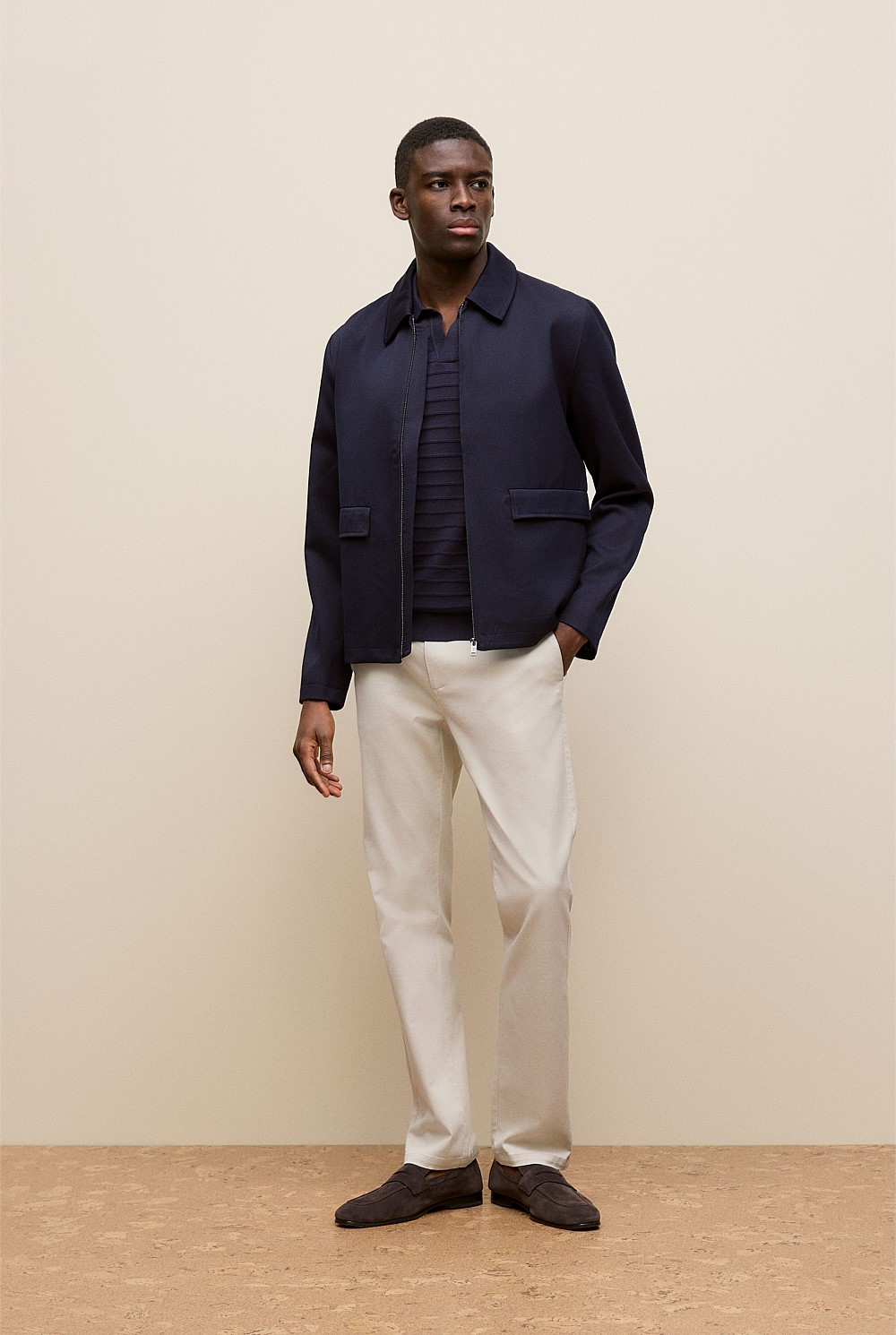 Navy Twill Pocket Detail Zip Jacket - MEN Outerwear | Trenery