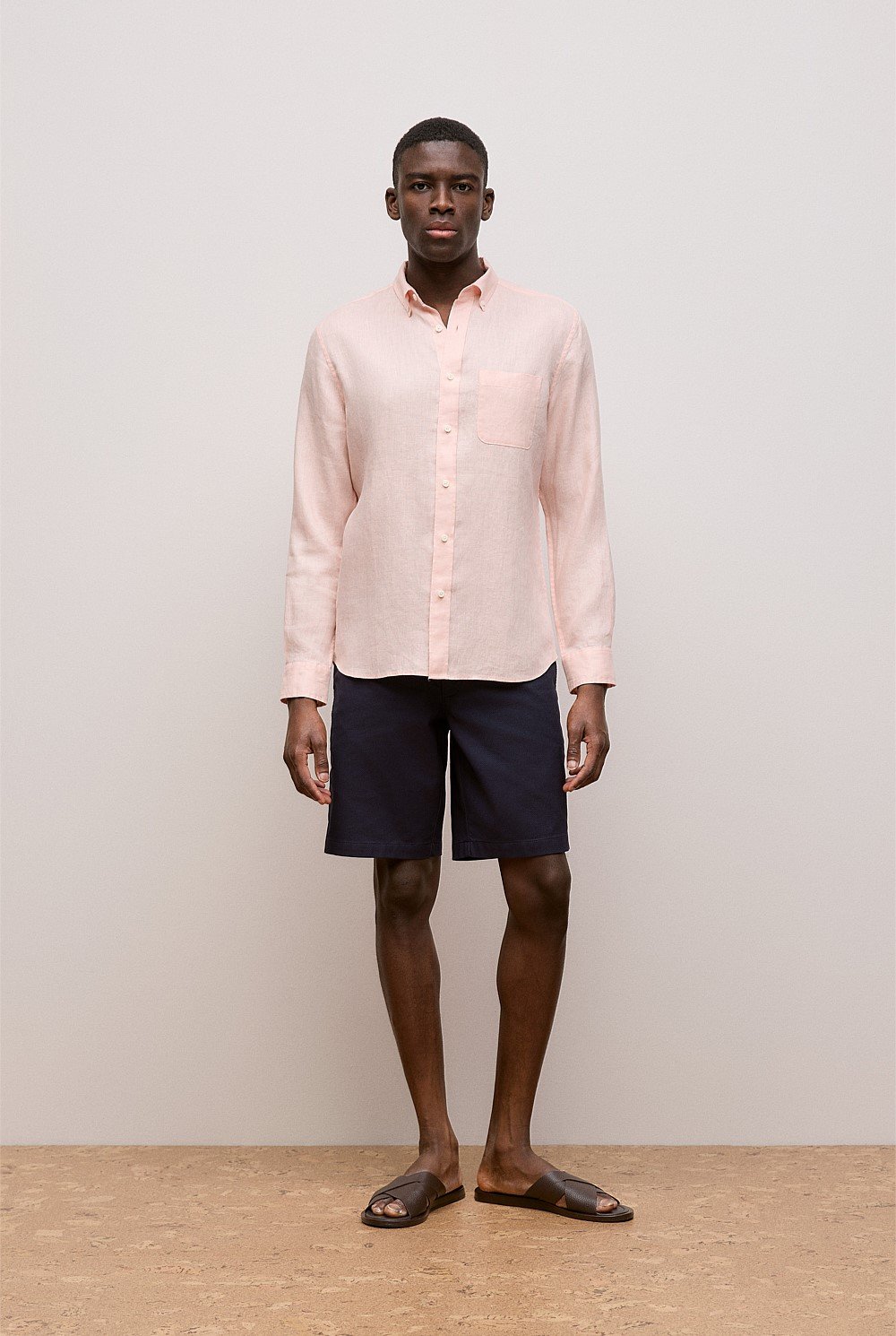 Soft Pink Regular Fit Linen Classic Long Sleeve Shirt MEN Linen