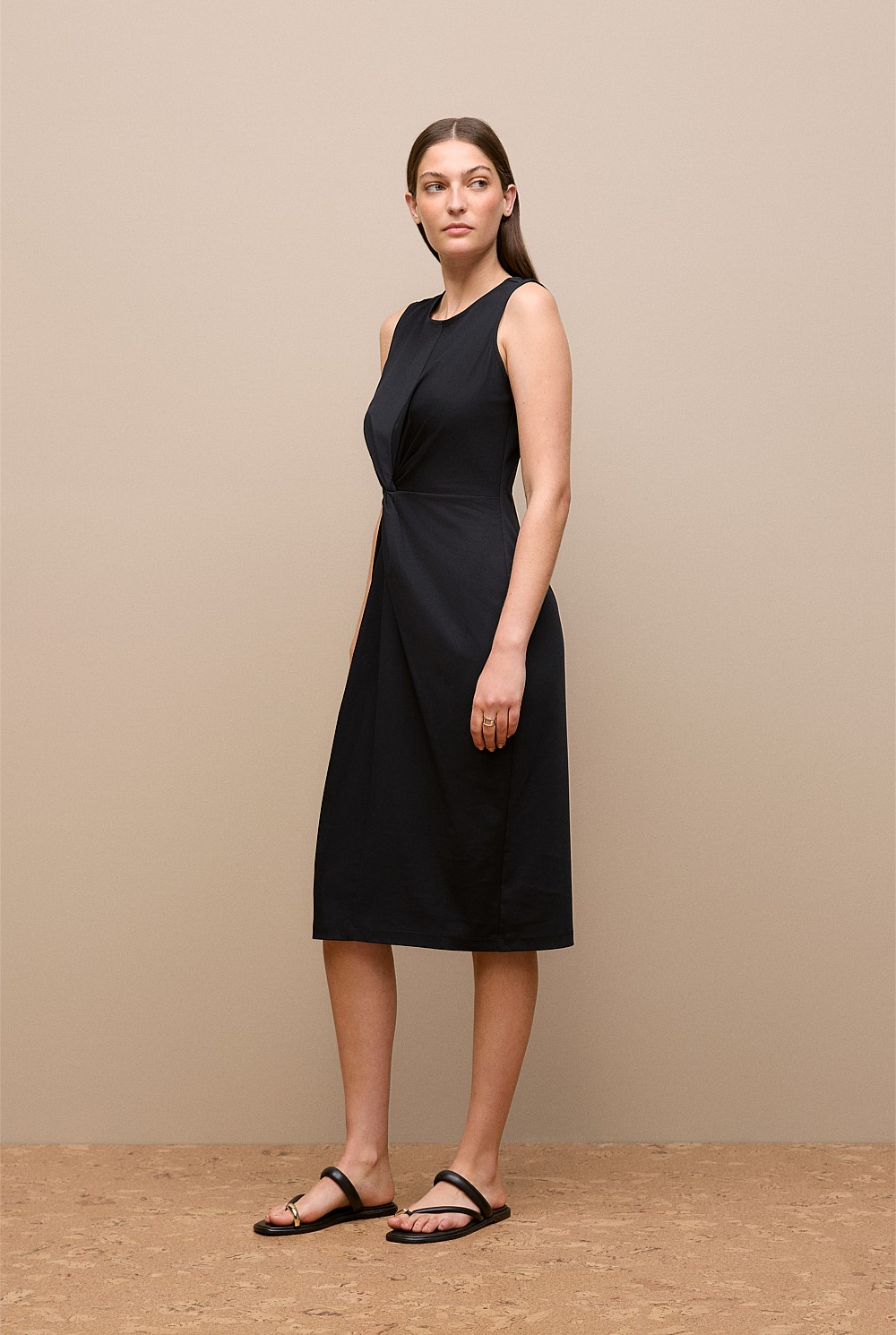 Black Cotton Twist Front Dress - WOMEN Dresses | Trenery Black Cotton Twist Front Dress - WOMEN Dresses | Trenery