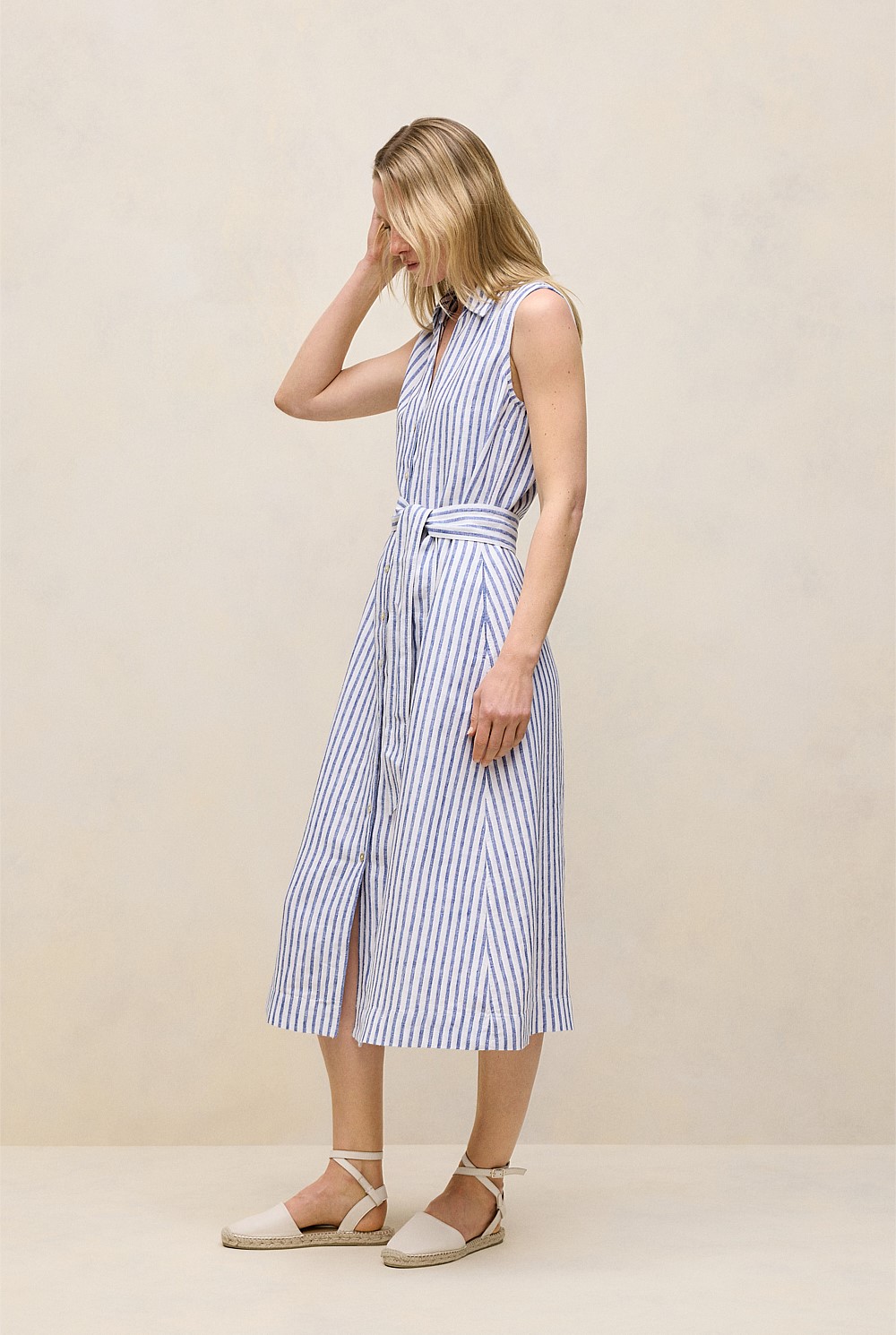 chinese dress ladies Sienna Linen Stripe Midi Dress L main image 1