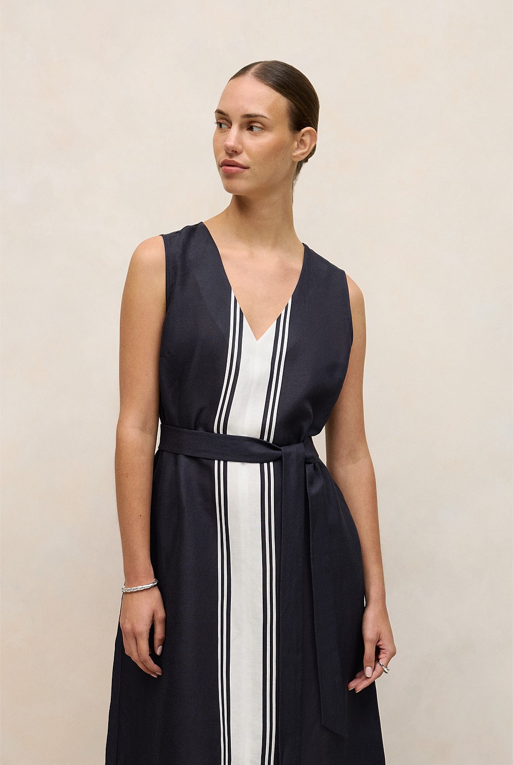 Night Sky Linen Blend Border Print Dress - WOMEN Dresses | Trenery